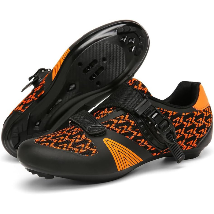 Велотуфлі для їзди на велосипеді: чоловічі та жіночі, для шосе та MTB, з жорсткою підошвою, сумісні з Look SPD/SPD-SL, унісекс, з пряжкою (47 EU, помаранчевий)