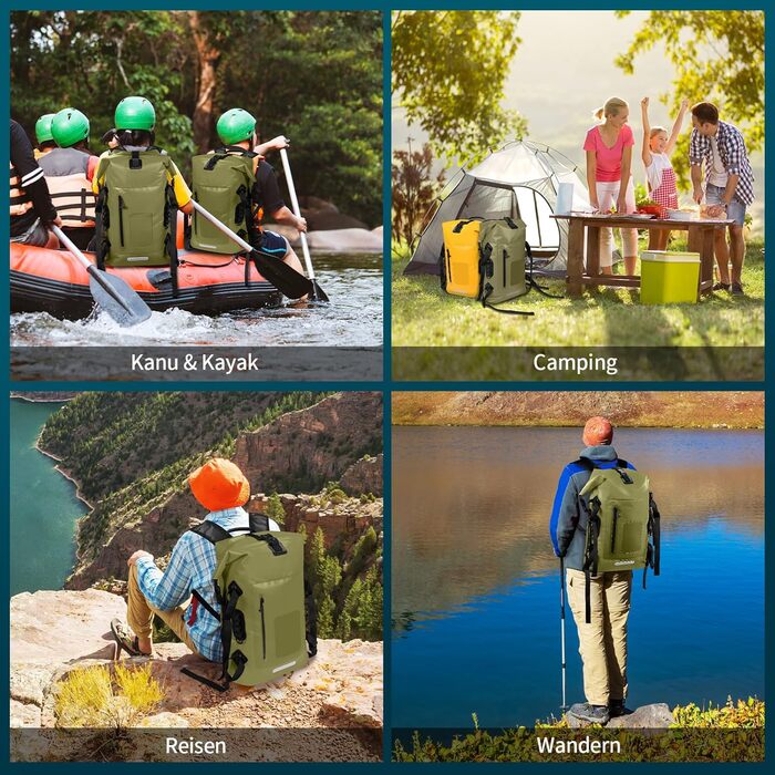 Водонепроникний рюкзак ioutdoor 30-35 л, rolltop, для водних видів спорту, велоспорту та туризму, з м'якими лямками та водонепроникною блискавкою