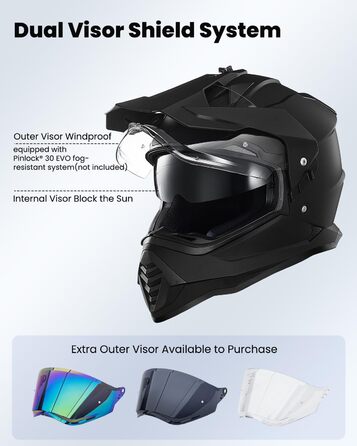 Мотошолом ILM Dual Sport Adventure з сонцезахисним козирком, сумісний з Pinlock, ECE, для мотокросу, квадроцикла, оффроуд WS902