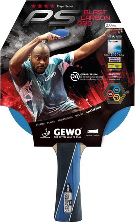 GEWO PS Blast Carbon Pro – професійна карбонова ракетка для настільного тенісу, ITTF сертифікована, з гумою GEWO Return Pro, висока швидкість і обертання, 2,0 мм губка, ручка конкавна