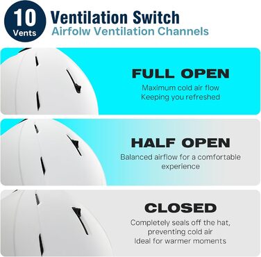 Шолом для сноуборду та гірськолижного спорту для чоловіків, жінок та дітей, регульований розмір, 3-рівнева вентиляція, міцна PC-оболонка з EPS-піною, розмір L (58-62 см)
