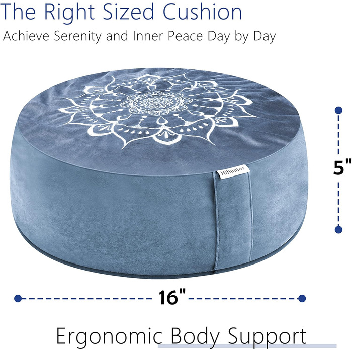 Традиційне медитаційне подушечка Hihealer з додатковим оксамитовим чохлом – великий тибетський Zafu, наповнений лушпинням гречанки, для йоги та медитації (синій & рожевий)