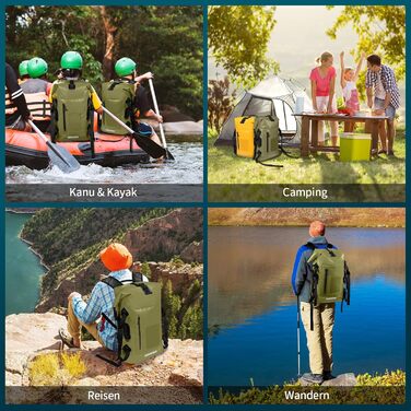 Водонепроникний рюкзак ioutdoor 30-35 л, rolltop, для водних видів спорту, велоспорту та туризму, з м'якими лямками та водонепроникною блискавкою