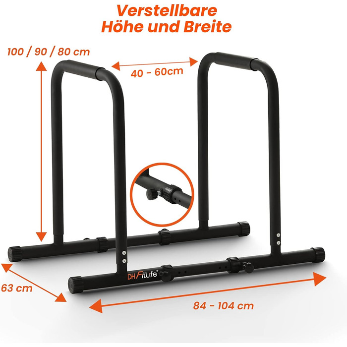 Бруси для віджимань DH FitLife, паралети для дому, регульовані 80-100 см, обладнання для калістеніки та силових тренувань
