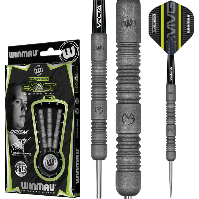 Дротики WINMAU Michael Van Gerwen MvG Exact 21,5 г, вольфрамові з оперенням і стрижнями