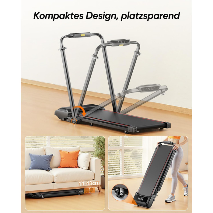 Біговий доріжки для дому з нахилом, 5-в-1, з регулюванням кута, 2.5HP, складний, для дому та офісу, LED-дисплей, до 136 кг, без встановлення (червоний)