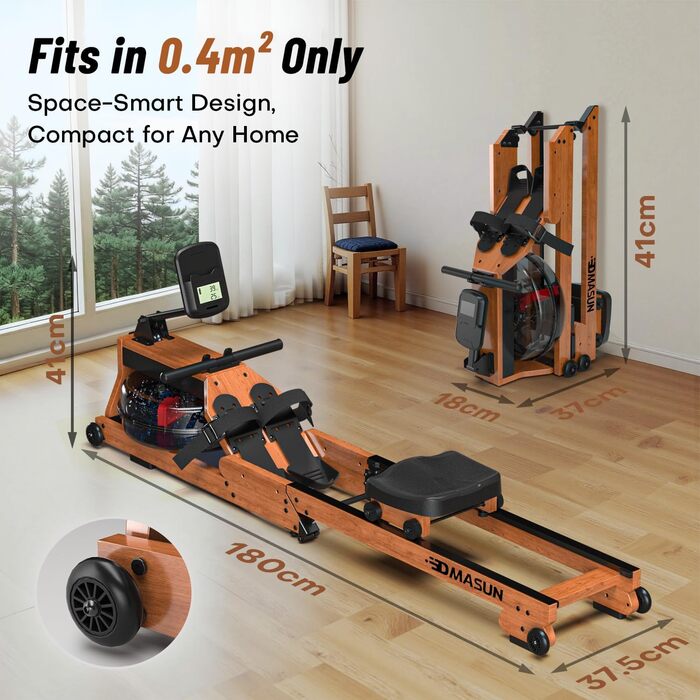DMASUN Ручний тренажер для дому з магнітним опором, подвійні направляючі, LCD-дисплей, 16 рівнів опору, до 160 кг, вологостійкий (натуральне дерево)