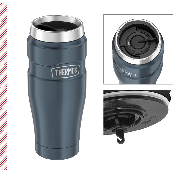 Термос STAINLESS KING з нержавіючої сталі, блакитний, 0,47л - термокружка Coffee to Go, абсолютно герметична, придатна для миття в посудомийній машині, 7 год гаряча & 18 год холодна, з гачком для пакетиків чаю, без BPA (Ice Grey Polished)