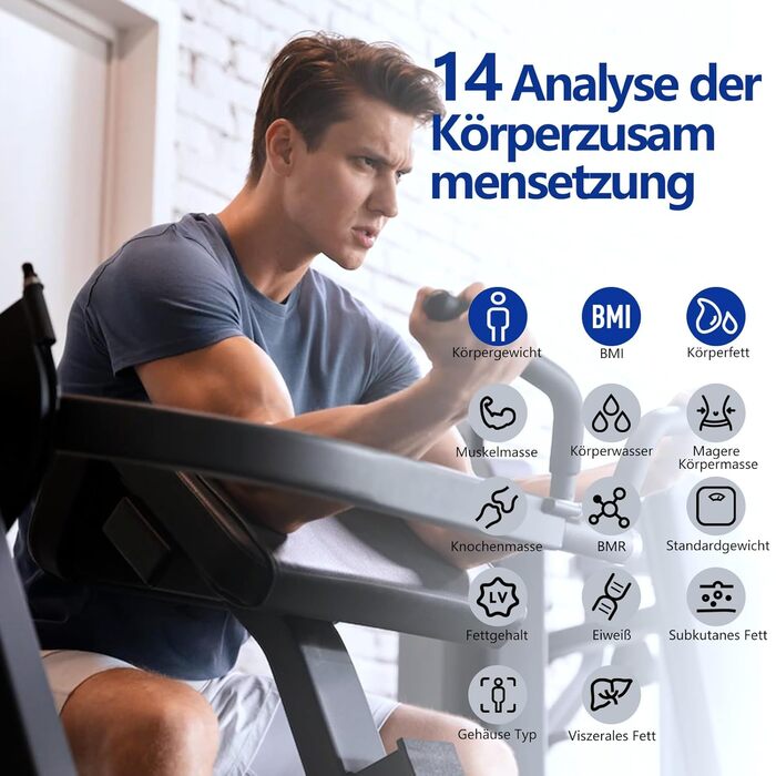 Вага Anyloop для вимірювання жиру в тілі, персональна вага з Bluetooth, 180 кг, вимірювання жиру, BMI, пульсу, м'язової маси, води, білка, кісткової маси, BMR, темно-синій