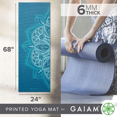 Килимок для йоги Gaiam Premium 6мм з принтом - товстий, нековзний, для йоги, пілатесу та фітнесу (68' x 24' x 6мм) (Indigo Point)
