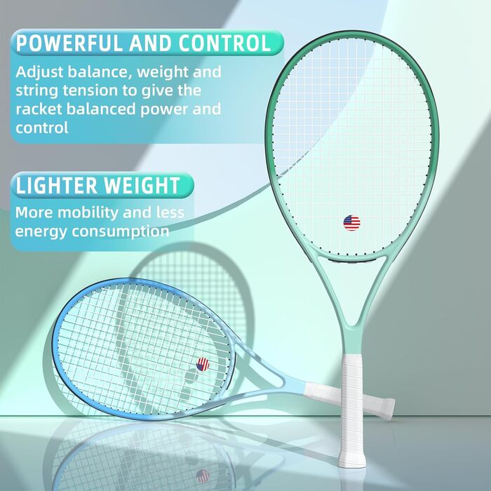 Тенісний Ракетка для Дорослих, 2 шт. з М'ячами та Аксесуарами, Синій/Зелений