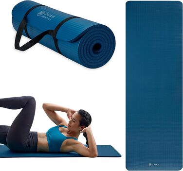 Yogamat Gaiam Essentials товстий 1 см, синій (183x61 см) для йоги та фітнесу з ременем