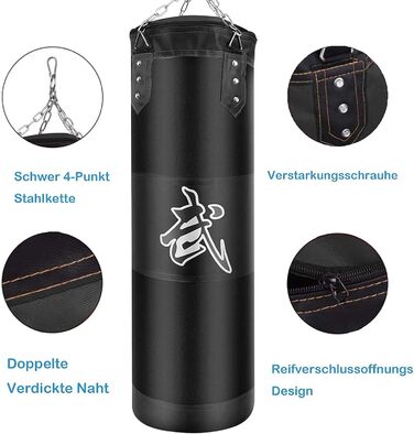 Боксерський мішок для підвішування (без наповнення) для MMA, Муай Тай, кікбоксингу. Комплект з міцною сталевою ланцюгом та чорним боксерським мішком + боксерські рукавички