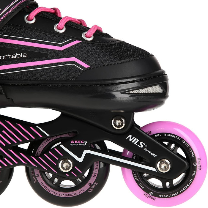 Жіночі роликові ковзани Nils ABEC7, регульовані, для дітей (чорно-рожеві, 39-42)
