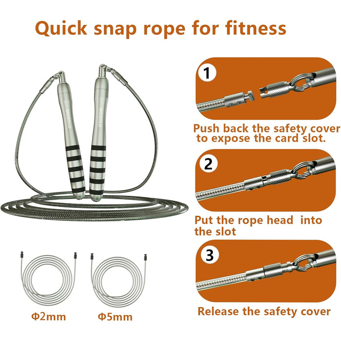 Стрибкове канат MOGOLD зі швидкими пружинами та вагами, змінні 2 мм та 5 мм подвійні канати, система швидкого кріплення для CrossFit, Double Unders, HIIT – регульоване 3–3 м швидке канат для чоловіків/жінок/дітей, чорний