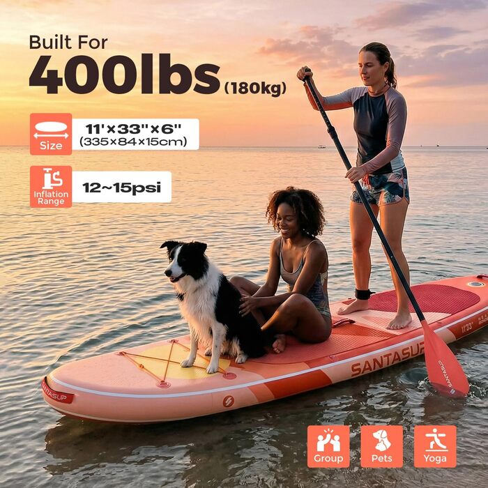 SUP дошка надувна Santasup 320/335 см з веслом, насосом та комплектом аксесуарів для підлітків та дорослих (#Sonnenuntergang-11'*33)