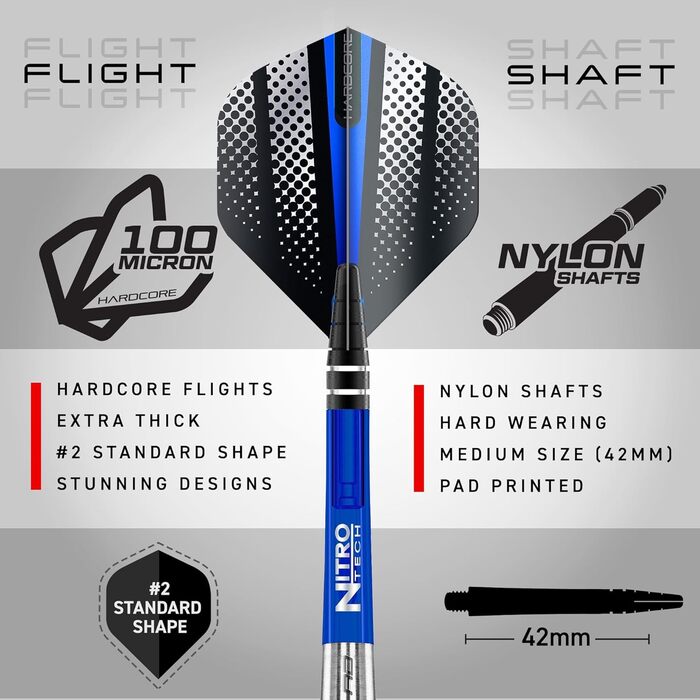 Дарти сталеві RED DRAGON Razor Edge 18G Tungsten з пір'ям та стержнями - професійні