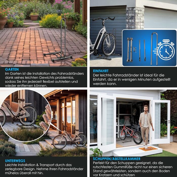 Підставка для велосипеда KESSER® для MTB, E-Bike, Citybike, шосе, з повітряним насосом. Підходить для шини до 65мм. (Антрацит, 2 шт.)