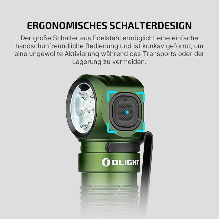 OLIGHT Perun 3 - LED налобний ліхтар, 3000 люмен, 7 режимів, сенсор, червоне світло, водонепроникний IP68, для кемпінгу, риболовлі, полювання (зелений)