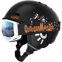 Дитячий лижний шолом OutdoorMaster з маскою, сноубордичний, міцна PC-оболонка та EPS-піна, 12 вентиляційних отворів, регульований, сертифікований, для хлопчиків і дівчаток
