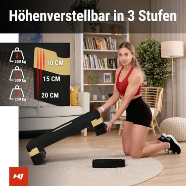Hop-Sport Steppbrett HS-PP033AS: регульований степер для фітнесу з 3 сходами та антиковзким покриттям, витримує до 350 кг