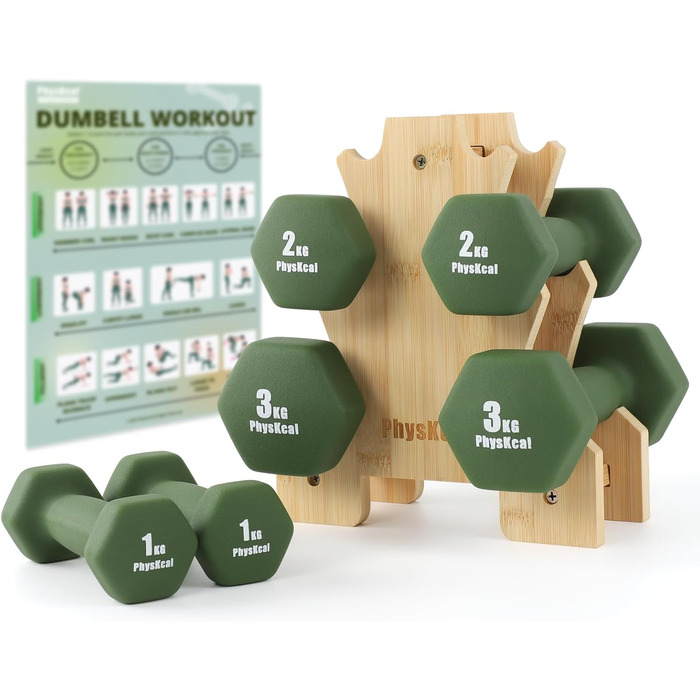 Набір гантелей Kurzhantel-Set з підставкою для дому та фітнес-залу, 30 кг | Küstenbrise (12 кг, смарагдовий)