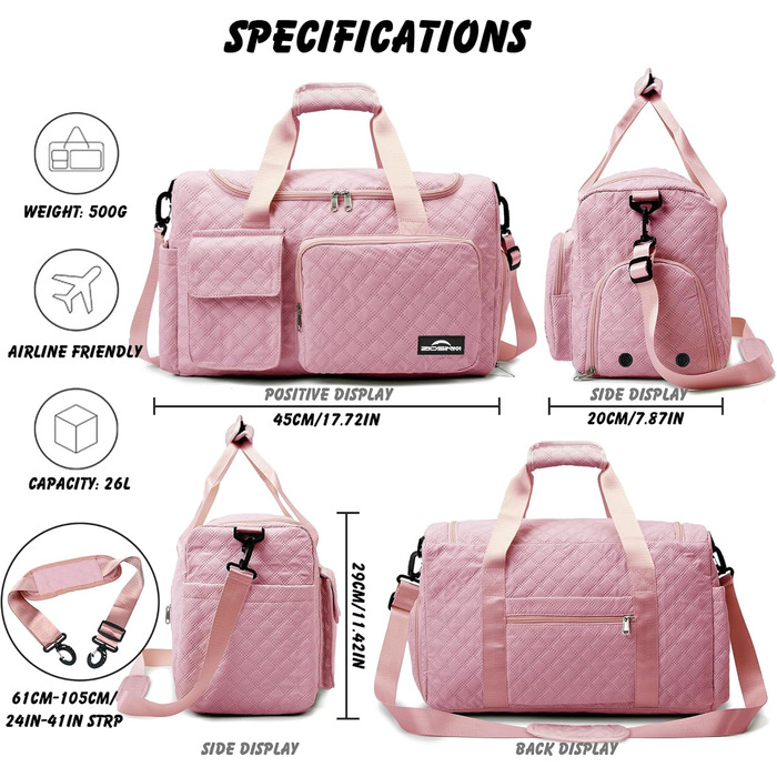 Спортивна сумка для жінок та чоловіків з відділеннями для взуття та мокрих речей, водонепроникна сумка для подорожей, йоги, залу та басейну (Рожева)