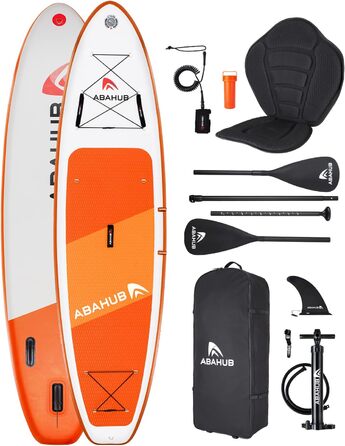 Надувна SUP-дошка Abahub 320x78x15 см з комплектом: регульоване алюмінієве весло, сидіння для каяка, для сапсерфінгу, каякінгу, каное, риболовлі, синя/зелена/помаранчева/червона