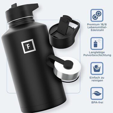 Термос-гуртка Iron Flask 1890 мл з 3 кришками, вакуумна пляшка з нержавіючої сталі, подвійні стінки, спортивна металева фляга