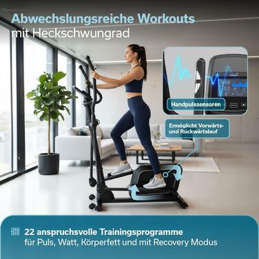 Еліптичний тренажер Skandika Crosstrainer Fint P8-R для дому: тихий, 32 рівні навантаження, 22 програми, до 120 кг, сумісність з Kinomap App, 8 кг маховик, фітнес та спорт