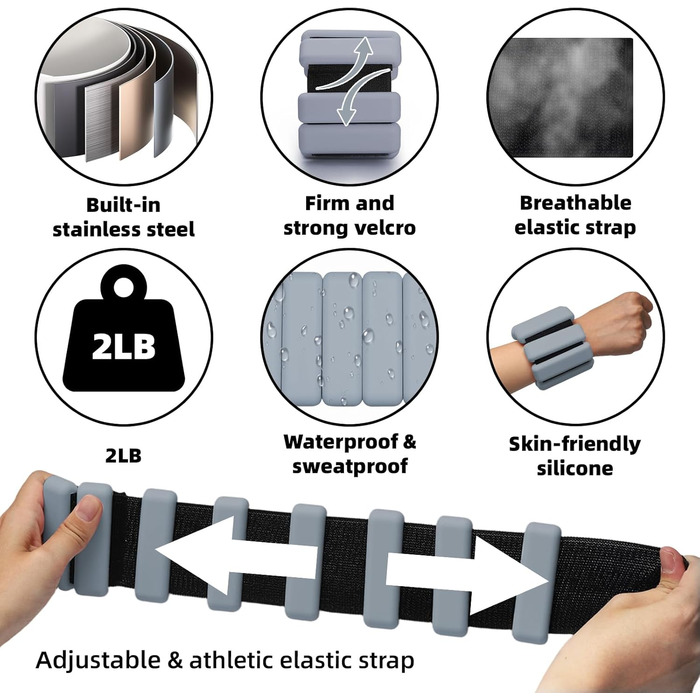 Регульовані вантажні манжети на зап'ястя та щиколотки - набір для йоги, танців, аеробіки сірого кольору