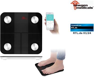 Вага для тіла Newgen Medicals 14-в-1 з аналізом складу тіла, Bluetooth, App, розпізнавання користувача (для ванної кімнати, для літніх людей)