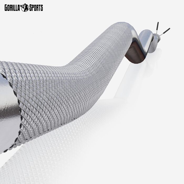 SZ-штанга GORILLA SPORTS 120 см, до 180 кг, 30/31 мм, хромована, з насічками та 2 пружинними замками – вигнута штанга для біцепса, рифлена, неслизька