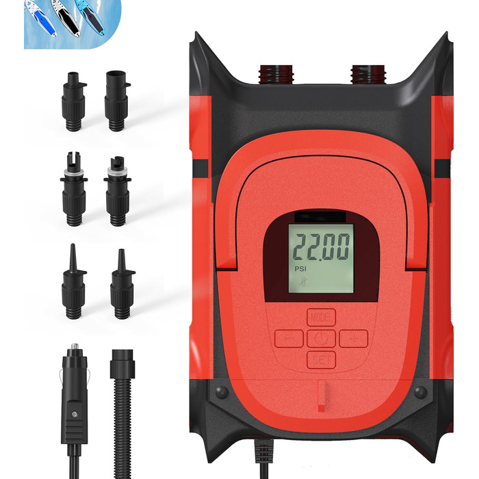 Насос для SUP-дошки GICLE 22PSI: електричний, портативний, для надувних SUP-дошок, човнів та водного спорту (білий/чорний)