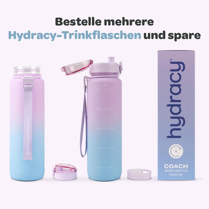 Фляга для води Hydracy 1л з вбудованим фрутом - BPA-free, з маркуванням часу, спортивна, протиударна, без конденсату, салатово-блакитний градієнт