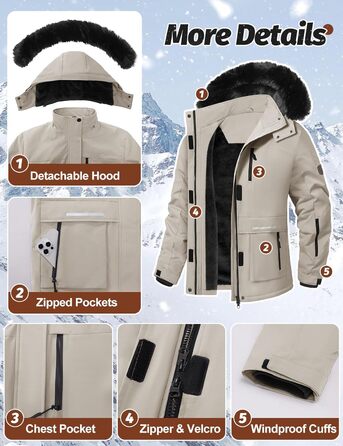 Водонепроникна зимова куртка Voqeen для жінок. Тепла флісова снігозахисна куртка для катання на лижах, вітронепроникна, дихаюча, з капюшоном. Розмір M, колір персиковий.