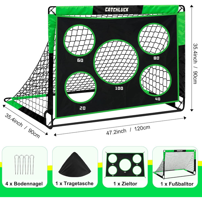 Дитячі футбольні ворота 2 в 1 для саду з лункою та сумкою, штифтами, 120x90x90 см