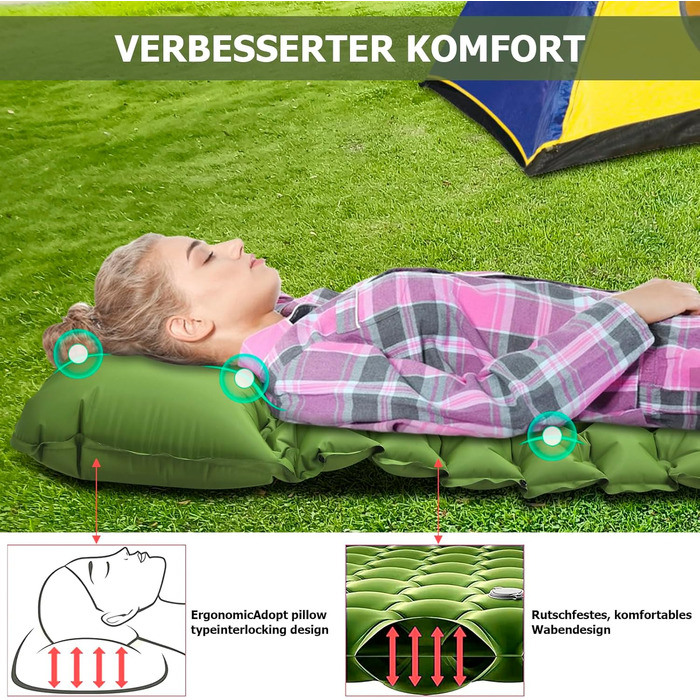 Isomatte Amtake самонадувна, 10 см, для кемпінгу, ультралегка, з насосом, водонепроникна, зелена