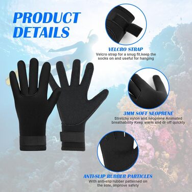 Рукавички для плавання та дайвінгу AUAUY, 3 мм, неопренові, з антиковзким покриттям, для дорослих, водонепроникні (L)