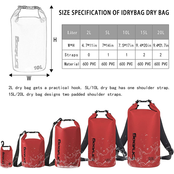 Водонепроникний мішок IDRYBAG 10L: для каякінгу, сплавів, відпочинку на пляжі та подорожей