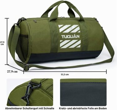 Спортивна сумка TUGUAN 40Л для чоловіків з відділенням для взуття та вологих речей, сумка для тренувань, фітнесу, баскетболу та футболу, колір зелений