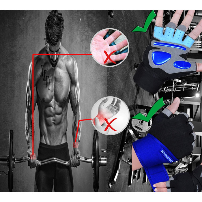 Фитнес-рукавички Sawans для жінок та чоловіків з підтримкою зап'ястя, посилені, з антиковзаючою поверхнею, для тренувань, фітнесу, їзди на велосипеді, підтягувань та інших видів спорту. Довга петля на зап'ясті L