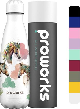 Термос-бутилка Proworks з нержавіючої сталі, вакуумна, тримає 24 год. холод і 12 год. тепло, ізоляційна пляшка для води та напоїв, для спорту, бігу, велосипеда, 350/500/750/1000/1500 мл, дизайн кінь Boho, преміум-якість