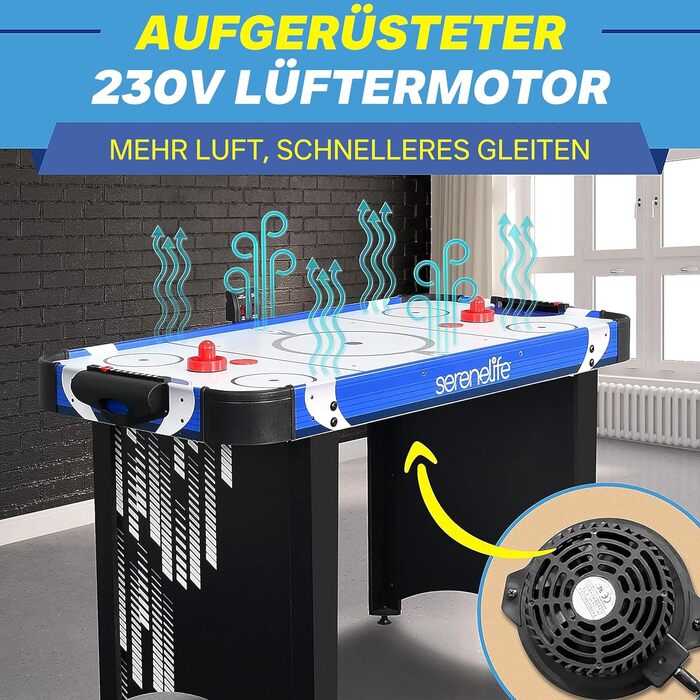 Серенелайф Ейрхокей: стіл для ехокею, ігровий стіл для геймерів, стіл для ехокею, ігри, шайби та шайбелі, міцний стіл для ехокею для дітей та дорослих, повний розмір, блакитно-чорний колір