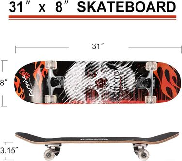 Скейтборд ChromeWheels 31 дюйм Double Kick Cruiser Longboard для дітей та початківців, 8 шарів клена, білий
