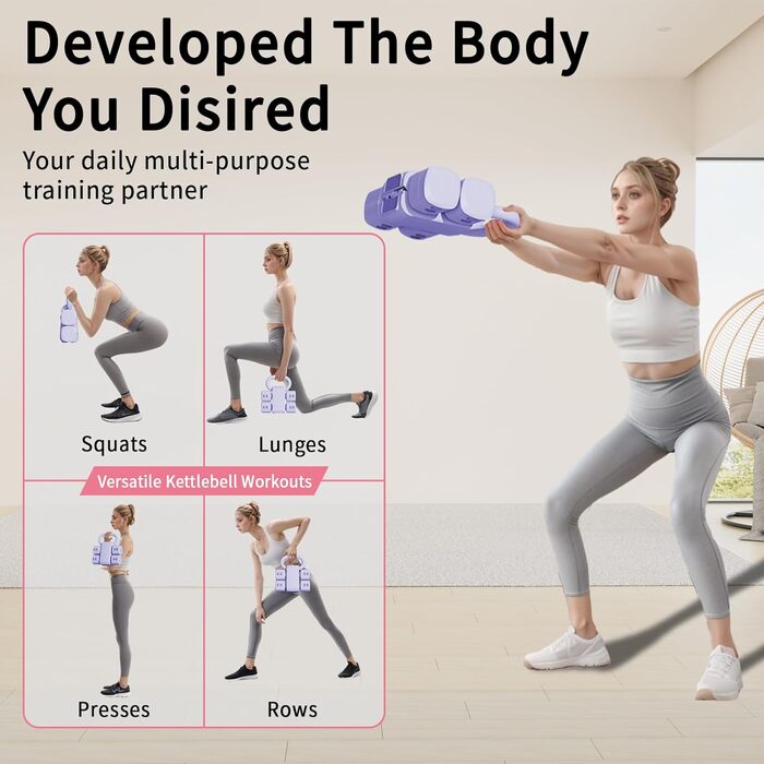 Регульований набір гантелей з кулькою, 4 в 1, 2.5-5.5 кг для жінок, тренування вдома, фітнес, зелений/фіолетовий