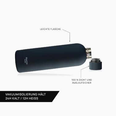 Термос-пляшка Thermo Flow з нержавіючої сталі 500 мл, чорна – BPA-free, ізольована, для води та газованих напоїв, не протікає, для дітей, школи та активного відпочинку