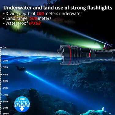 Ліхтар для дайвінгу LetonPower 2000 Lumen, 100м водонепроникний, акумулятор Type-C, для дайвінгу та відпочинку на природі (Sm-16)