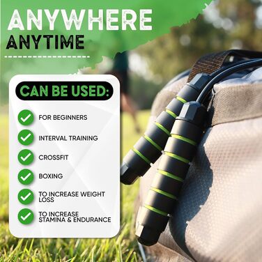 Скакалка - регульована довжина, скакалка без мотузки для пляжу - усуває 'Papa Belly' (живіт батька) з використанням скакалки для занять в приміщенні - бездротова скакалка, ідеальна для покращення фізичної форми