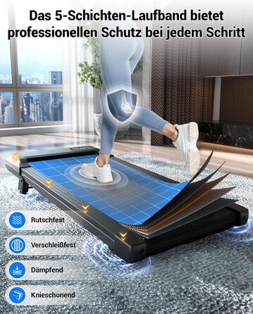 Бігова доріжка DeerRun Walking Pad з ухилом 6%, для дому та офісу, з додатком, LED-дисплеєм, пультом ДУ, до 136 кг, матово-чорна